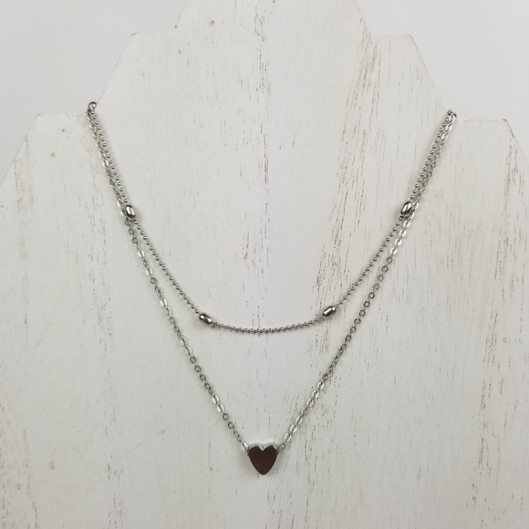 Double Chain Silver Heart Necklace - Picture 3 of 6